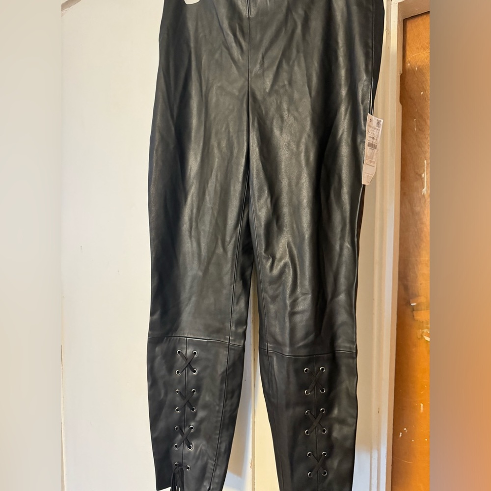 Zara. Basic Lace Up Bottom Leather Feel Leggings